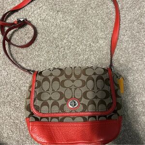 Coach Brown and Red Crossbody Bag